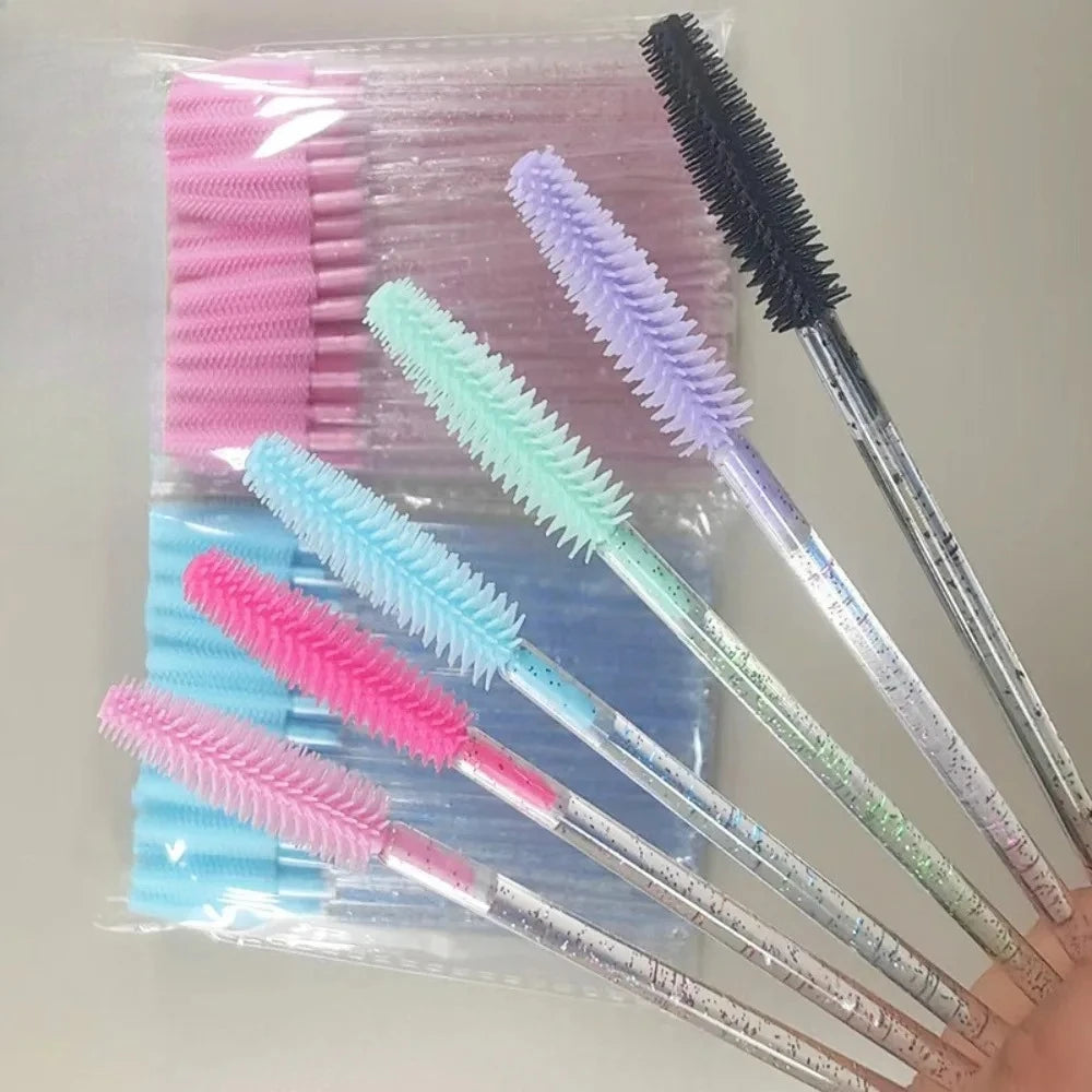 50pcs Crystal Silicone Eyelash Brush Lash Makeup Brushes Eyebrow Comb Eyelashes Extension Spoolie Microbrush Cosmetics Tool Zpaxo