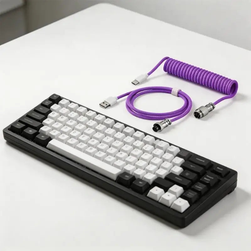 Y1UB Retractable Coiled USB C Keyboard Cable Reinforced Connectors Zpaxo