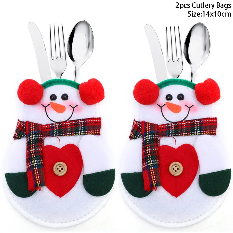 Christmas Cutlery Holder Bags Santa Claus Knife Fork Pocket Tableware