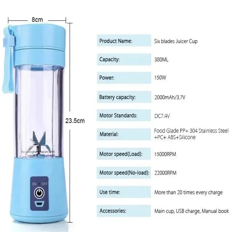 Mini 380ML Hand Fruit Blender Portable USB Rechargeable Juicer Cup for Shakes Smoothies Traveling Fruit Juicing Cup Zpaxo