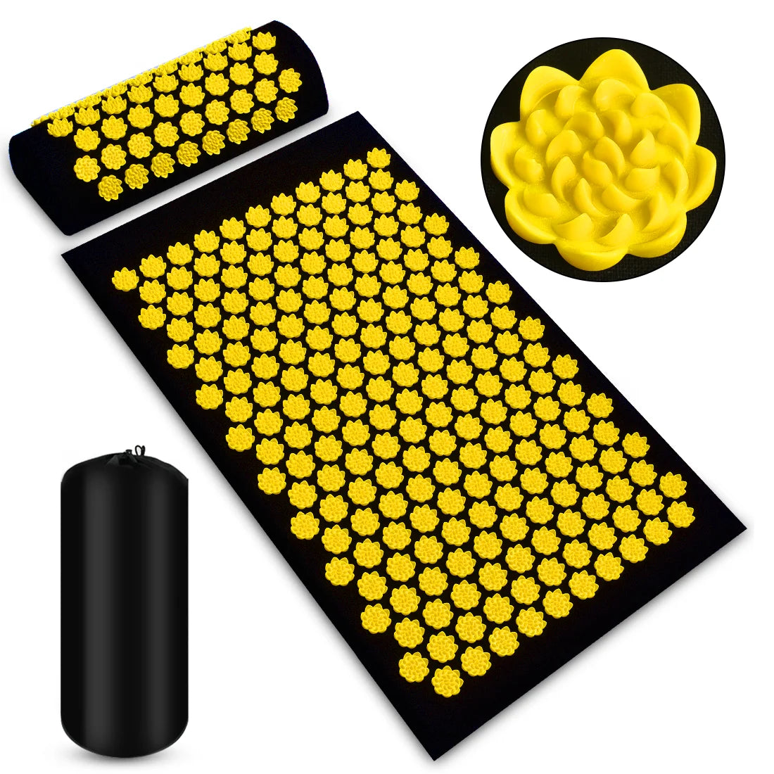 Massager Mat Shakti Mat Massage Yoga Mat Acupressure Relieve Stress Back Body Pain Spike Mat Acupuncture Massage Cushion Zpaxo Black cloth yellow