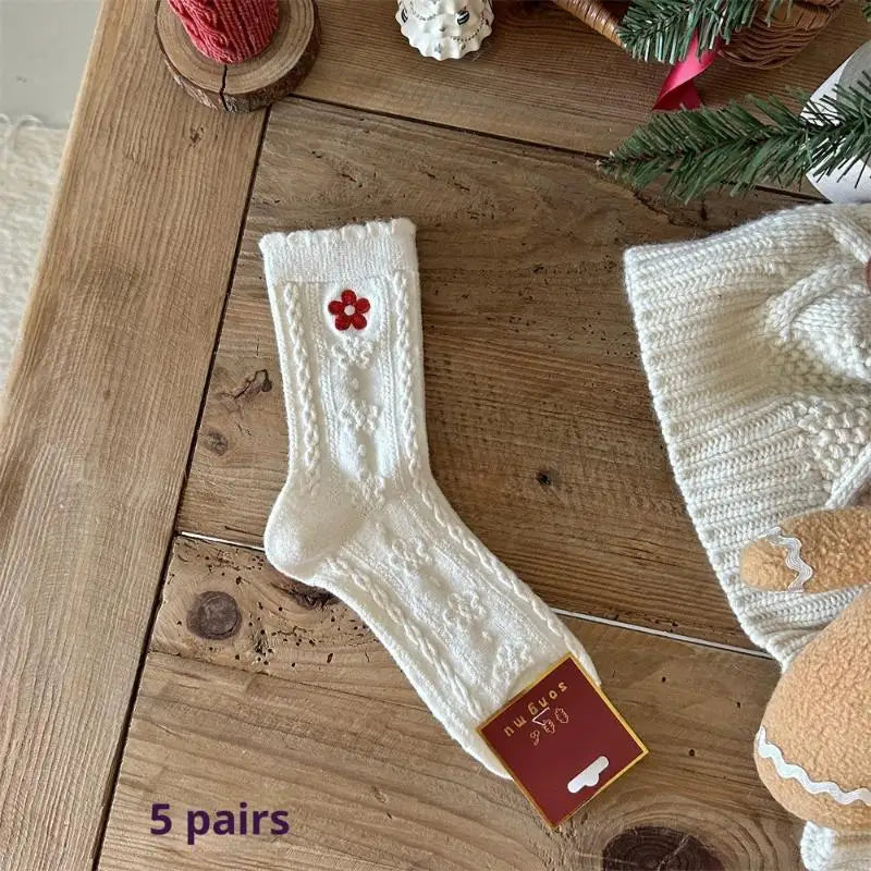 5 Pairs Christmas Socks Women Cute Santa Claus Autumn Winter Elk Zpaxo One Size E