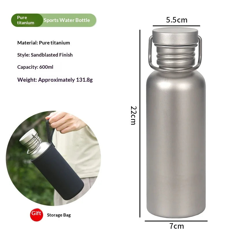 500/600/750ML Pure Titanium Sports Water Bottle for Outdoor Cycling, Travel, Camping, Lightweight, Suitable for Boiling Water Zpaxo Silver 600ML
