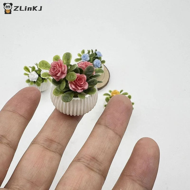 Doll House Living Room Scene Decoration Mini Rose Plant Potted Plants Zpaxo