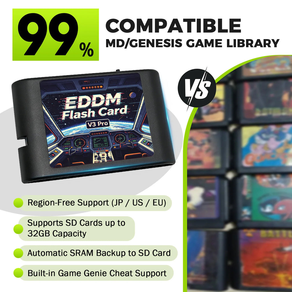 New EDMD FlashCard 3000 in 1 MD V3 Pro Game Cartridges For SEGA Genesis Mage Drive 16Bit Video Game Console Free With 4G TF Card Zpaxo