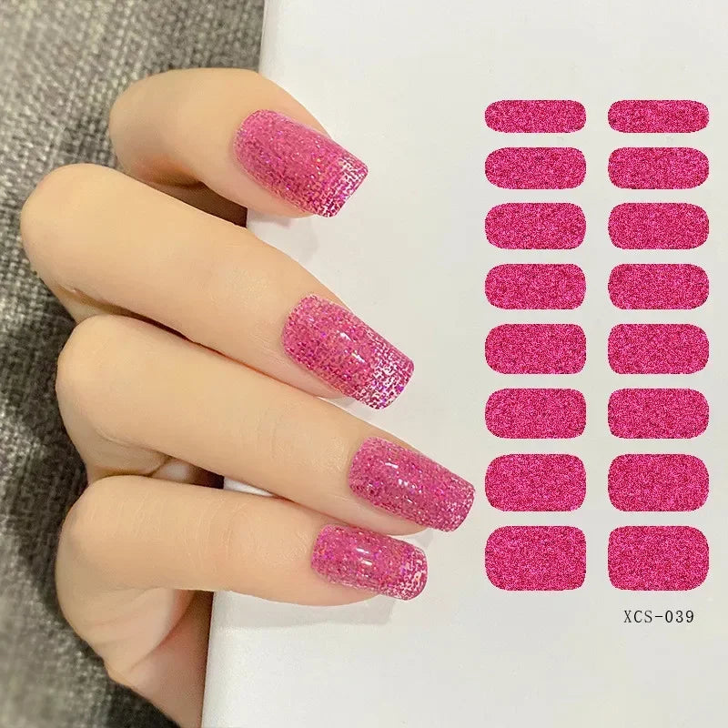 53 Colors Nail Polish Stickers Pure Strips Waterproof Adhesive Full