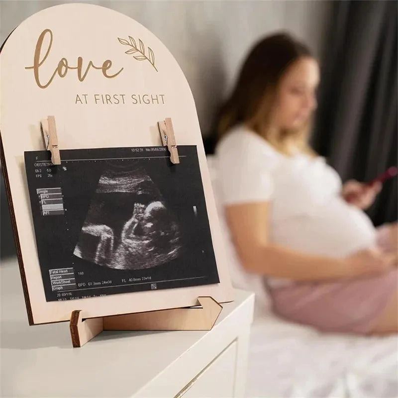 Mom Baby Photo Frame Ultrasonic Design Wooden Ornament Announcement