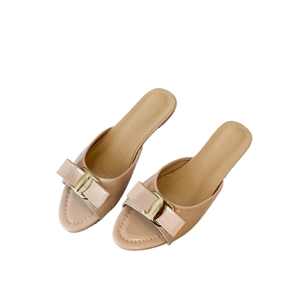 Summer Women Shoes Low Heel Modern All-match Slippers Metal