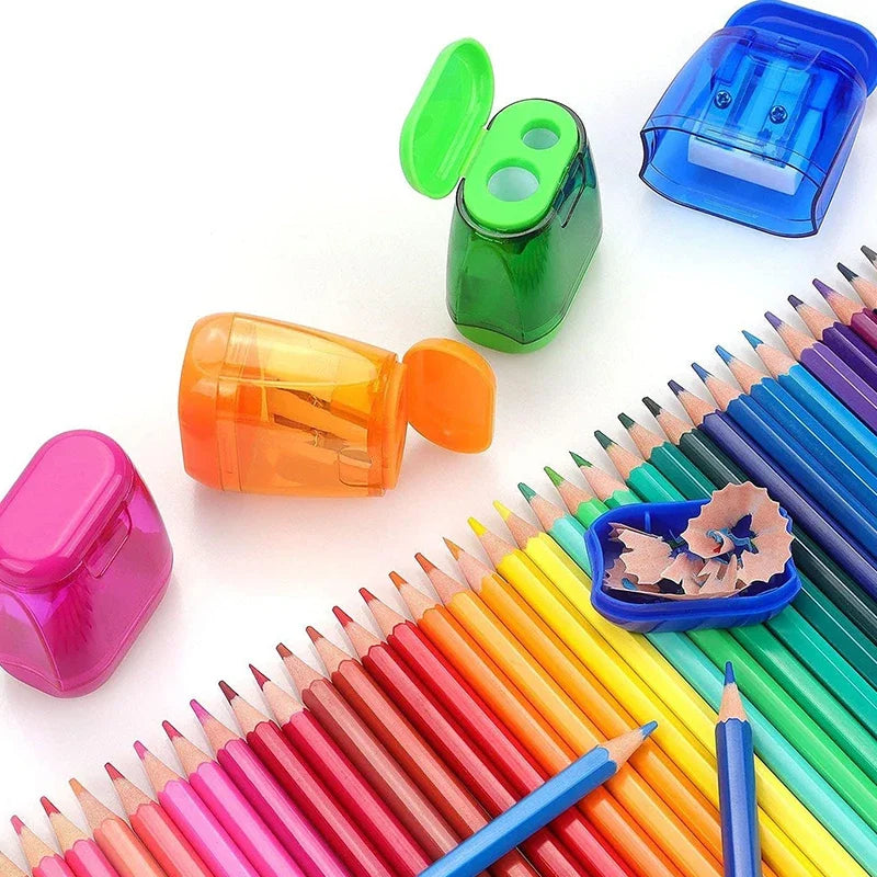 4PCS Dual-Hole Pencil Sharpeners With Lid And Shavings Container Portable Manual Sharpener Set For Colored Pencils Zpaxo