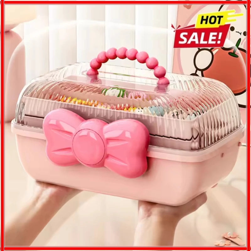 Fashion cosmetic storage box, bowknot multi-layer storage box, handheld desktop storage container, made of sturdy plastic. Zpaxo