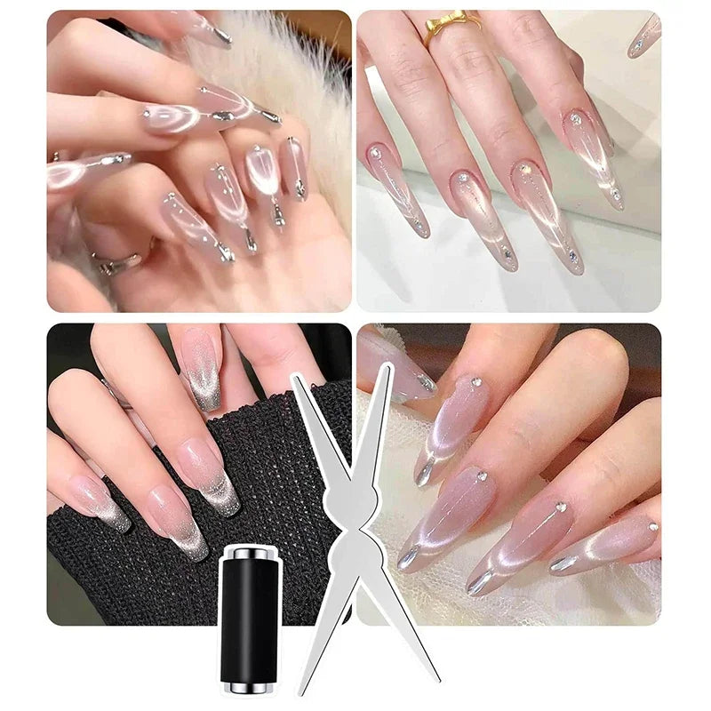 French Cat Eye Magnet Special Double-head Big Y-shaped Clip Cat Eye Nail Magnet Set Suitable for DIY Gel Polishing Magnetic Tool Zpaxo