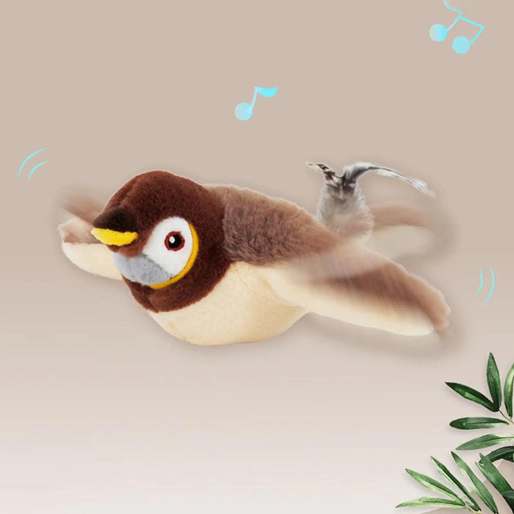 Bird Cat Toys for Indoor Cats Sparrow Plush Toys Touch Activated Flapping Wings Kitten Toys Vivid Chirping Rechargeable Zpaxo