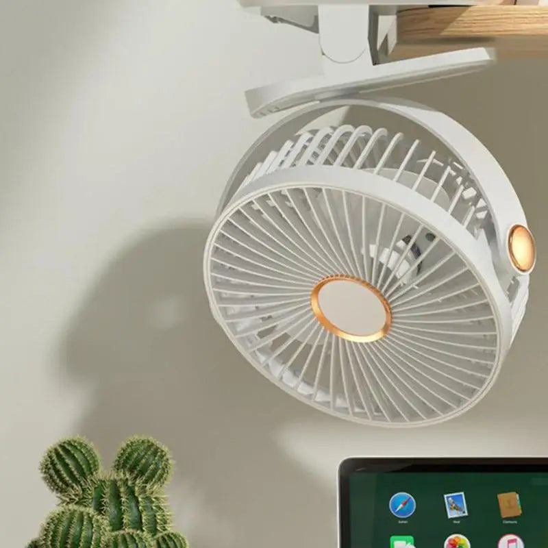 Mini USB Clip-On Desk Fan with Night Light – 360° Rotatable
