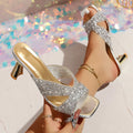Women High Heel Sandal Summer Sequin Slippers Fashion Square Toe High Heels Shoes Women Designer Luxury Shoes Zapatos De Mujer Zpaxo Silver 42