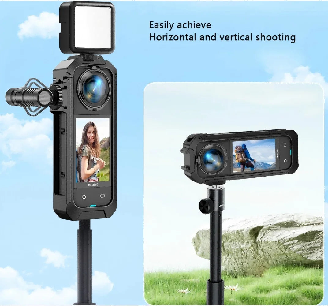 PC Cage Frame for Insta360 X5 – Cold Shoe & Quick Release Camera Cage Frame Zpaxo