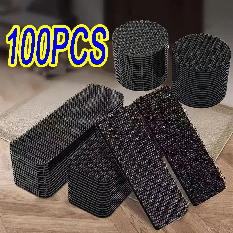 100PCS double-sided Household Use Touches Fastener Black Pad Fixed Patch Double Sided Mat Grip Strap Self-adhesive DIY Apparel Zpaxo
