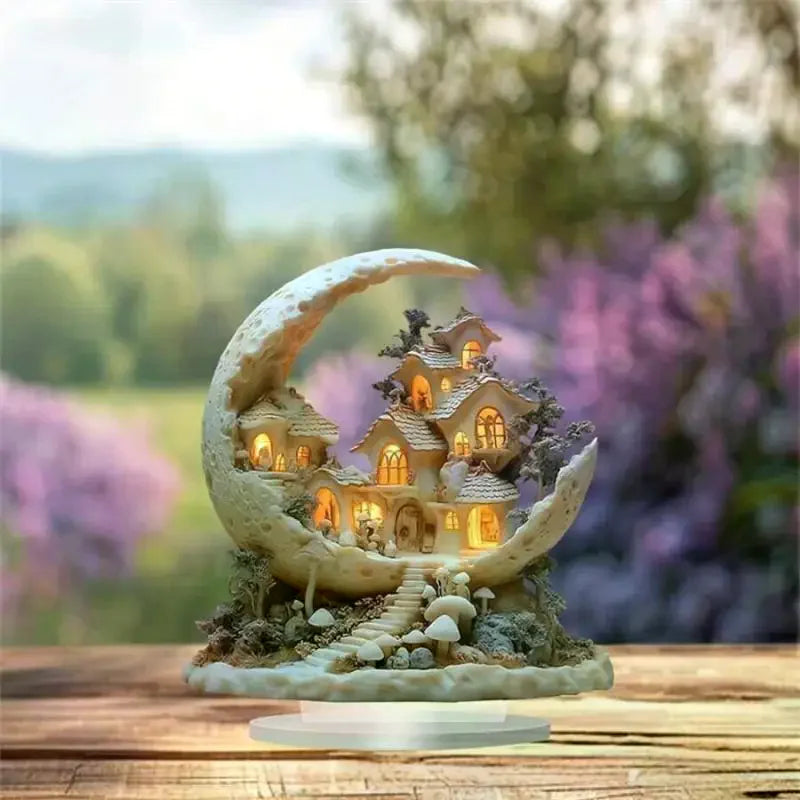 2D Acrylic Crescent Castle Ornament Ramadan Festival Decoration Eid Zpaxo