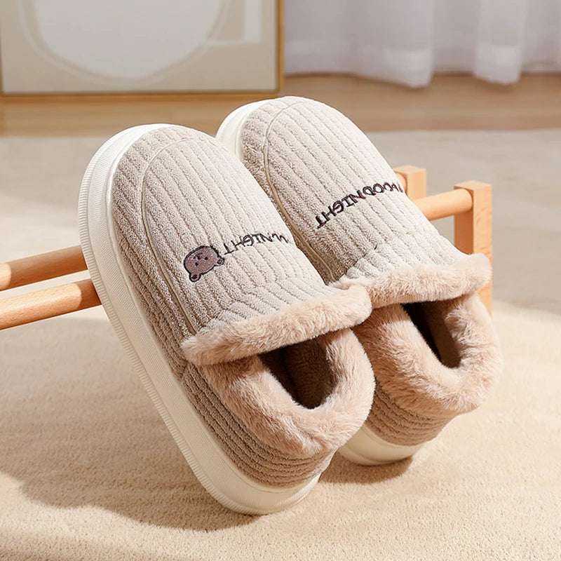 Soft Sole Slippers Women Winter Fashion Fur Fuzzy Plush Men Warm