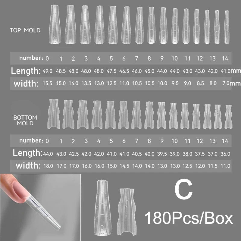 Sandwich Dual Nail Forms 180pcs 15size NEW 2025 Extensions-Dual Forms Coffin Almond Nail Forms Manicure Top Mold Bottom Mold Zpaxo F39-F47X