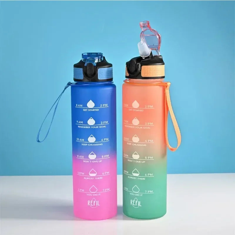 1L Gradient Motivational Sports Water Bottle with Time Marker Sports Water Bottle Zpaxo