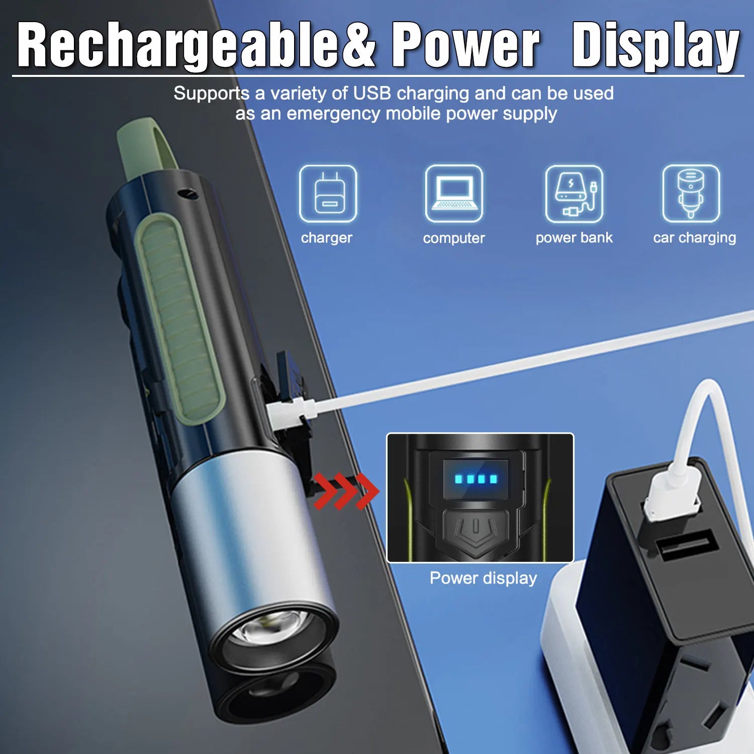 POCKETMAN 3800 Lumen LED Flashlight USB Rechargeable + Side Lights