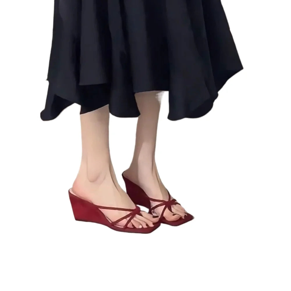 Summer Leopard Women's Fashion Wedges Heel Slippers Elegant Dress Slides Design Style Banquet Party Sandals Shoes Zpaxo