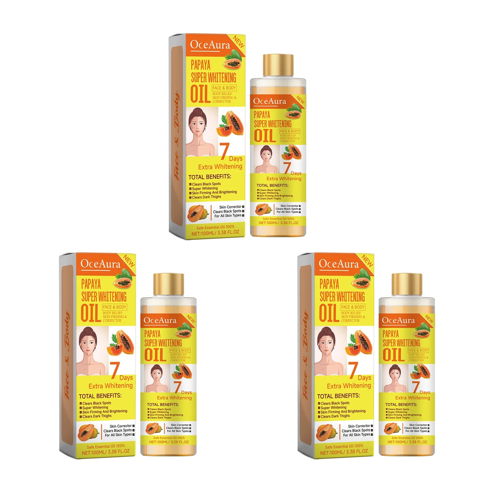 Papaya Whitening Body Oil – Brightening & Moisturizing Skin Brightening Body Oil Zpaxo 3pcs