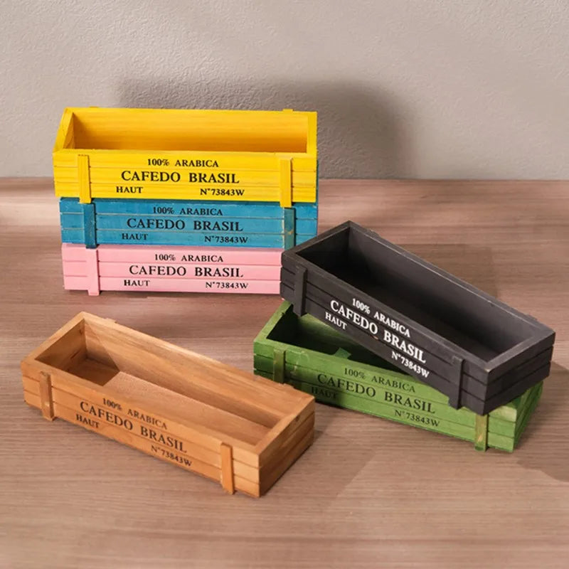 Retro Wooden Planter Box – Succulent, Moss & Desk Organizer