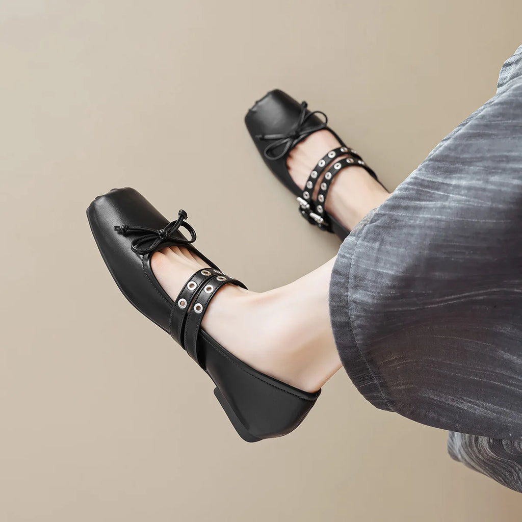 Flat Shoes for Women 2025 Spring and Autumn Square Toe Flat Bottomed Shallow Bow Ballet Shoes Mary Jane Plus Size Women's Shoes Zpaxo