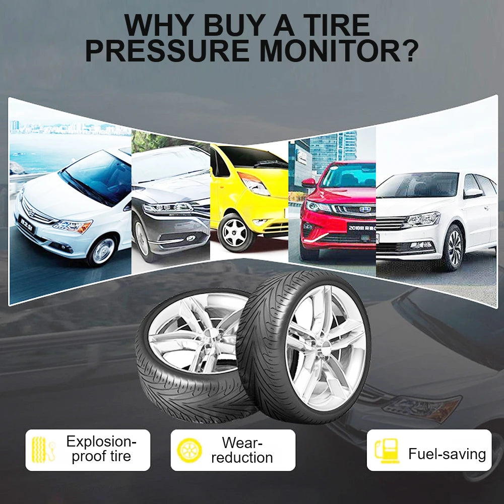 Solar TPMS Temperature Warning Fuel Save 4 External Sensors Tire