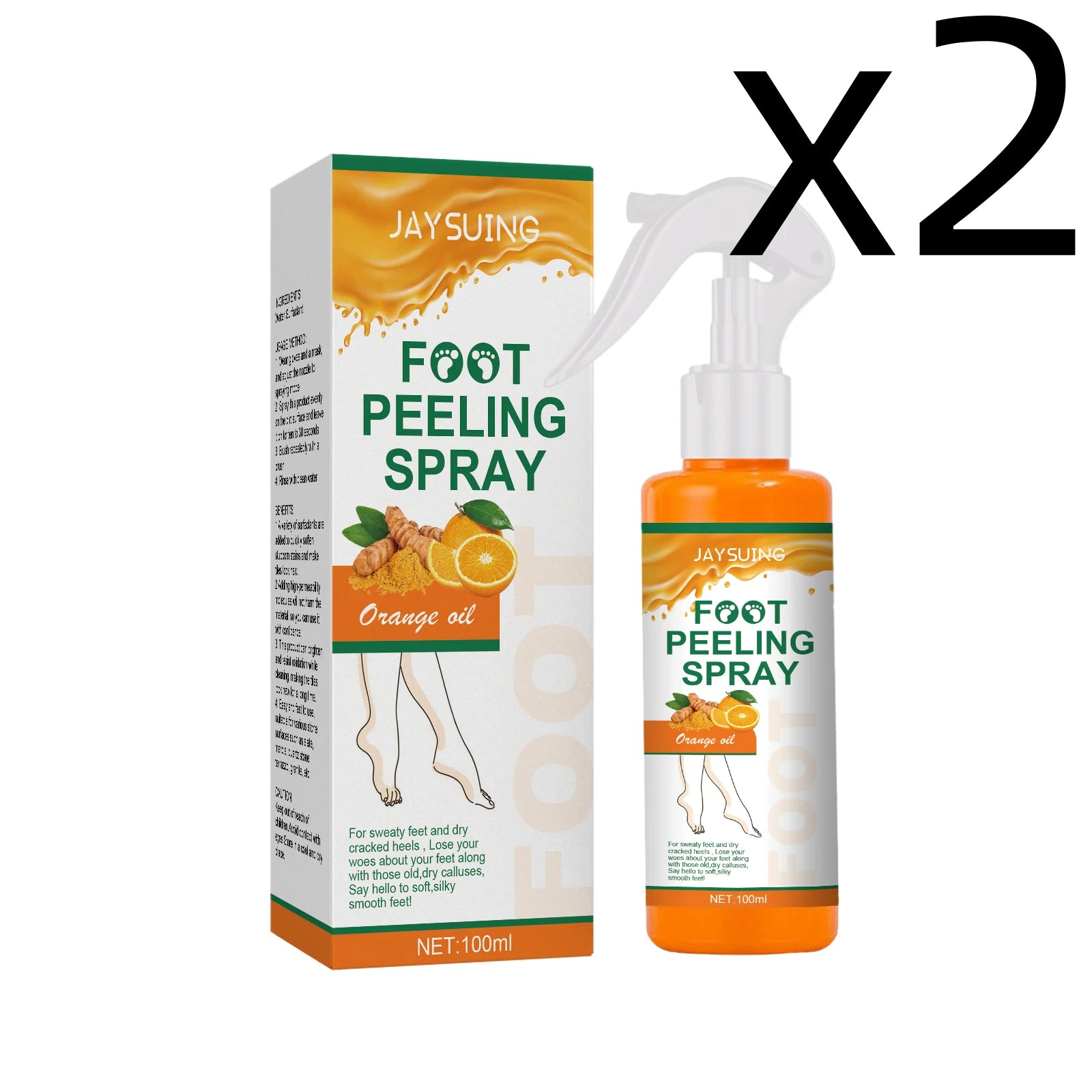 Orange Oil Foot Peeling Spray – Exfoliate & Soften Cracked Heels Foot Exfoliating Spray Zpaxo 100ml Boxed X 2PCS