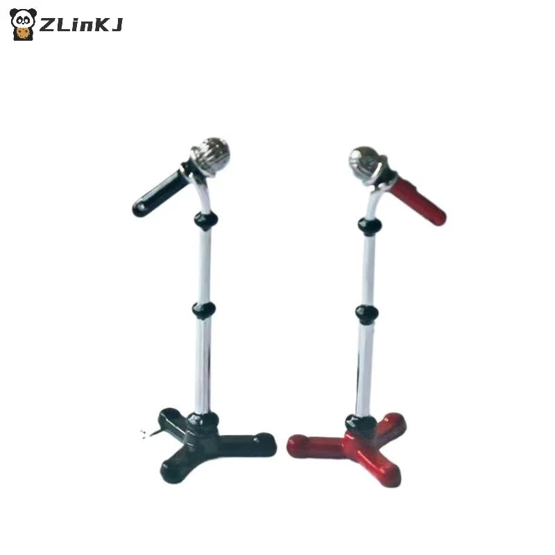 ▶1Pcs Doll House Decoration 1/12 Dollhouse Accessories Miniatures Simulation Mini Alloy Microphone With Stand Model Toy Zpaxo
