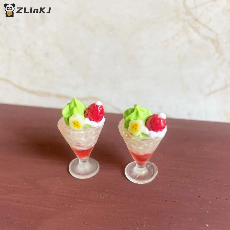 ▶1/5Pcs Miniature Dollhouse Cream Cake Dessert Christmas Strawberry Ice Cream Cup Pretend Play Kitchen For Kids Toy Accessories Zpaxo