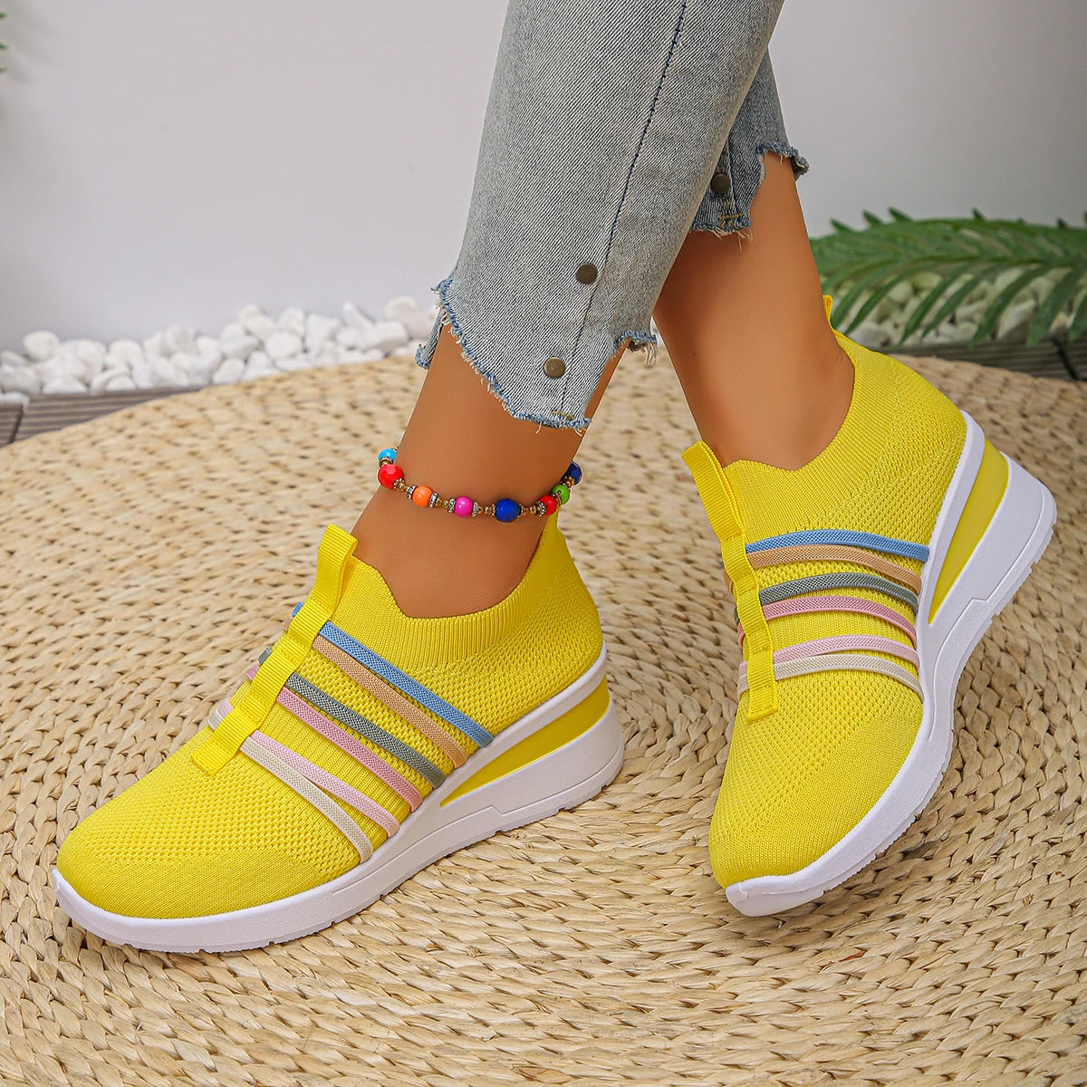 Women Mesh Shoes Summer Soft Bottom Slip Casual Woman Colorful Strap Zpaxo YELLOW 43