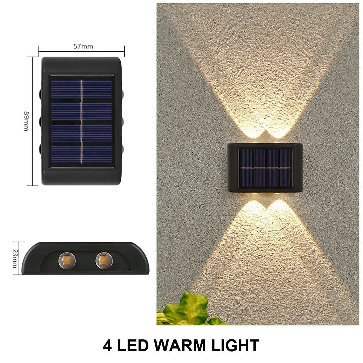Solar LED Light Outdoor Waterproof Wall Lamp Dusk Dawn Fence Lighting Zpaxo 4LED-WARM 4PCS