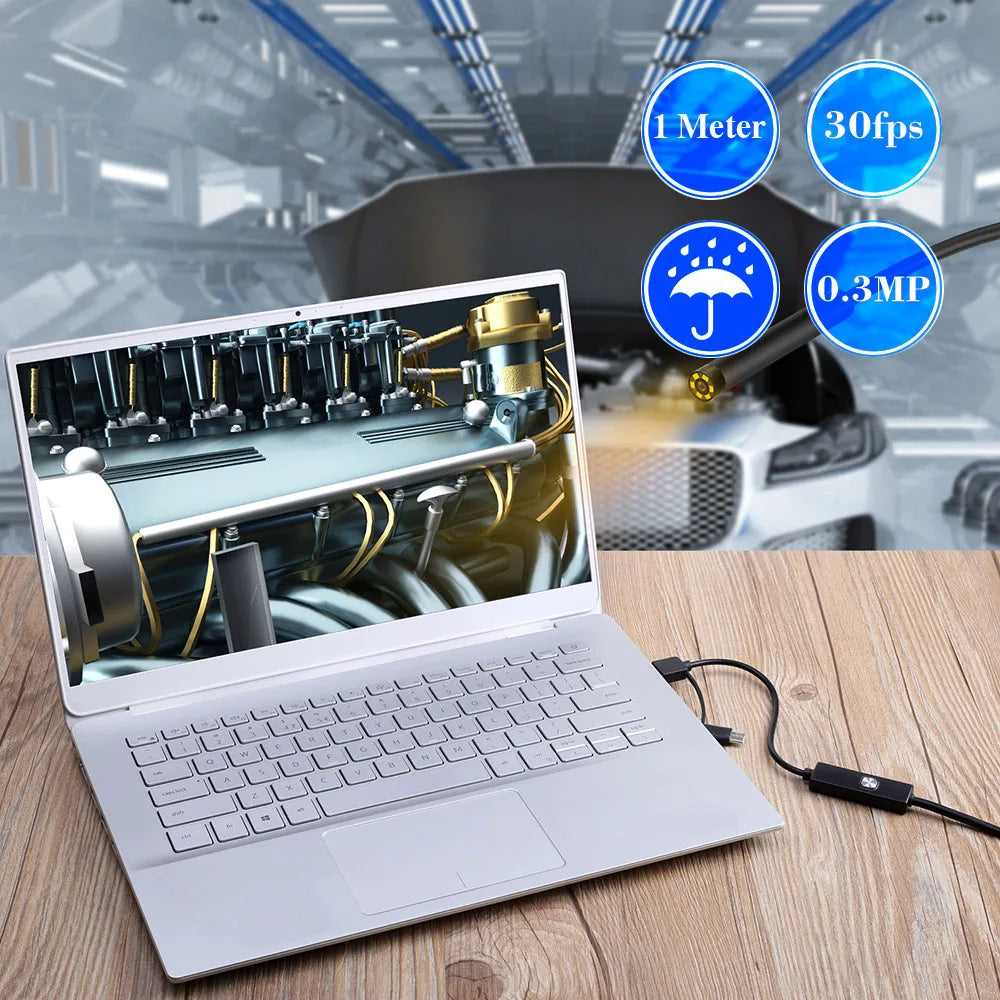 0.3MP Endoscope Camera 3 in 1 Endoscope with Adjustable LEDs Waterproof Micro Inspection Video Camera 1 Meter/2 Meters/5 Meters Zpaxo