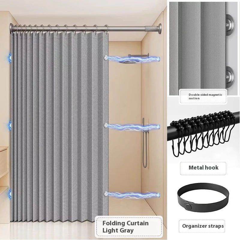 Bathroom Folding Linen Shower Curtain with Magnets Waterproof Suitable for Walk-in Shower Does Not Include Telescopic Rod Zpaxo light gray 180 200cm