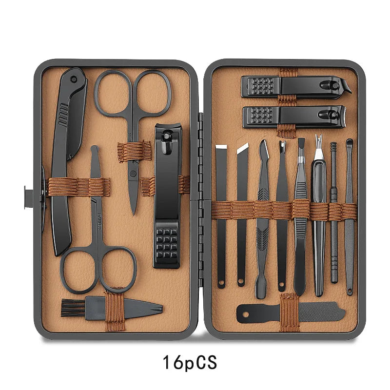 Nail clipper set 7/16/24 pieces stainless steel nail clippers, pedicures, nail art, toe clippers, nail tools Zpaxo black 16 pcs