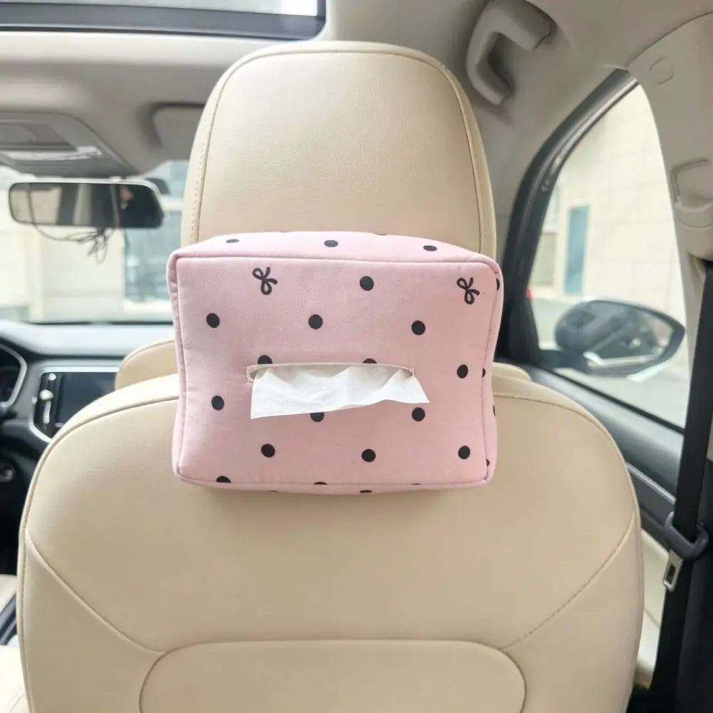 Paper Holder Cute Car Tissue Box Bow Hanging Portable Polka Dot Zpaxo