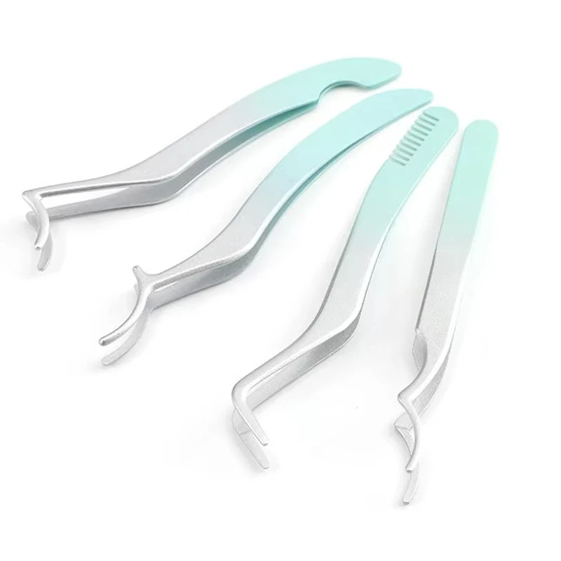 1/4 Gradient Eyelash Comb Tweezers Stainless Steel Anti-Static Non-Magnetic Professional Lashes Extension Tweezers Makeup Tools Zpaxo Blue-4pcs