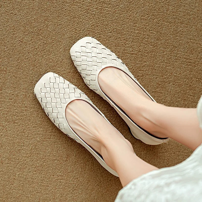 Woman Fashion Heeled Sandals Summer Dress Shallow Shoes Weave Retro Women Shoes 2025 New Designer Trend Walking Zapatos De Mujer Zpaxo 37 Beige