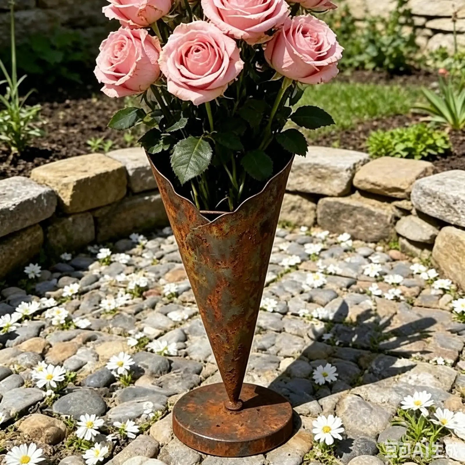 Cone Shape Flower Pot Geometric Rustic Container Decorative Metal Plants Pot for Garden Balcony Entrance Floor Women Grandma Zpaxo