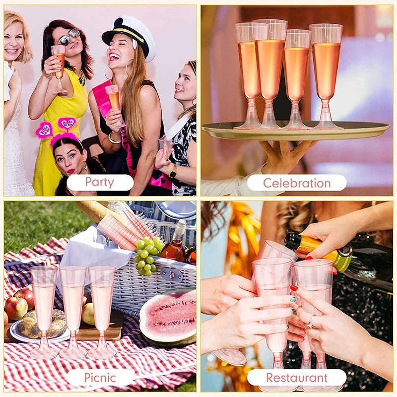 10Pcs/lot Plastic Flutes Cups Pink Champagne Cup Disposable Wedding Birthday Party Supplies Bar Drink Red Wine Ice Cream Cup Zpaxo