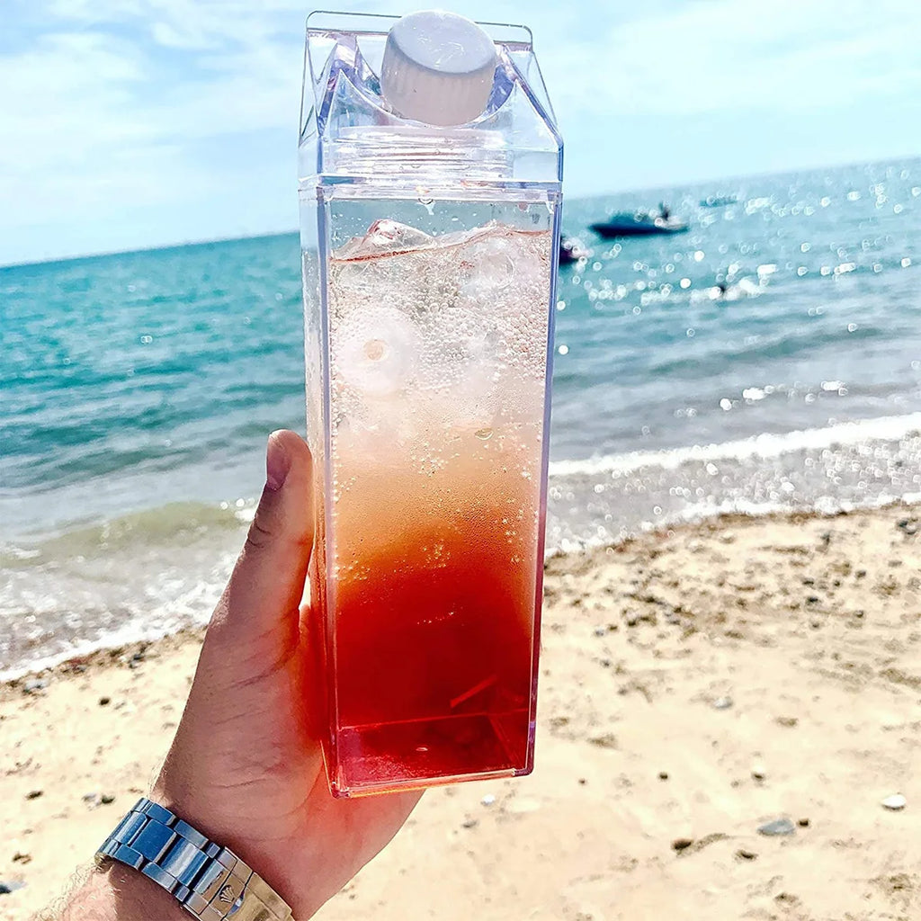 Reusable Clear Milk Carton Water Bottle 500ml / 1000ml Leak-proof Milk Box Water Bottle Portable Milk Bottles Water for Travel Zpaxo