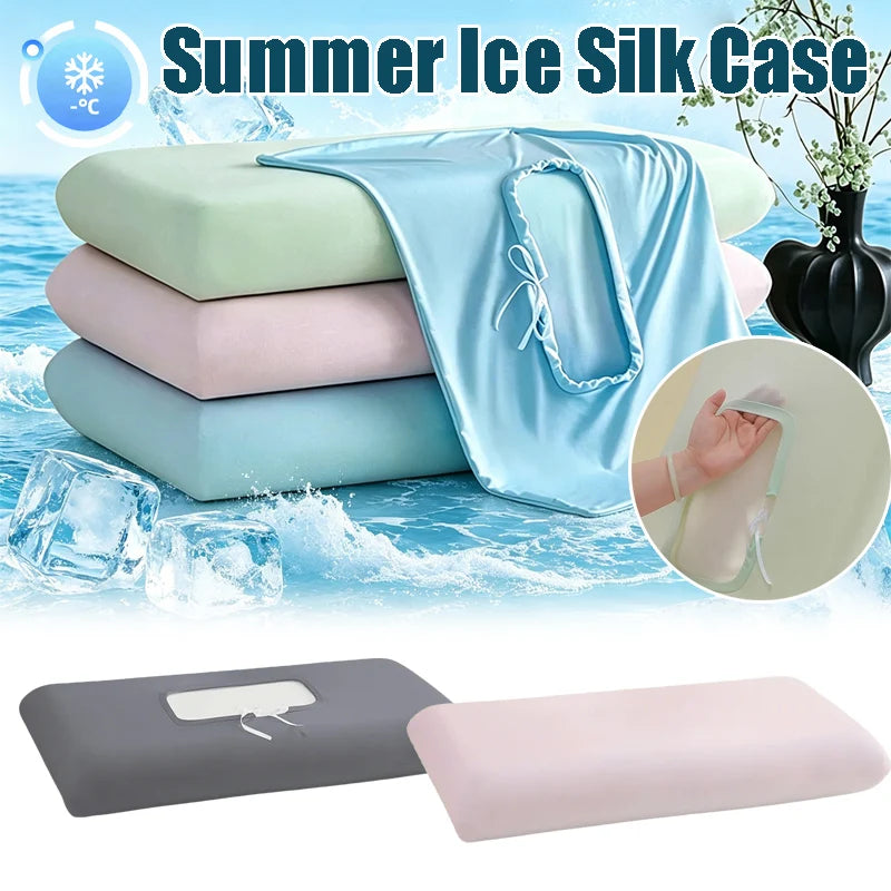 Summer Cooling Pillowcase Silk Breathable Soft Case Open Elastic Edge