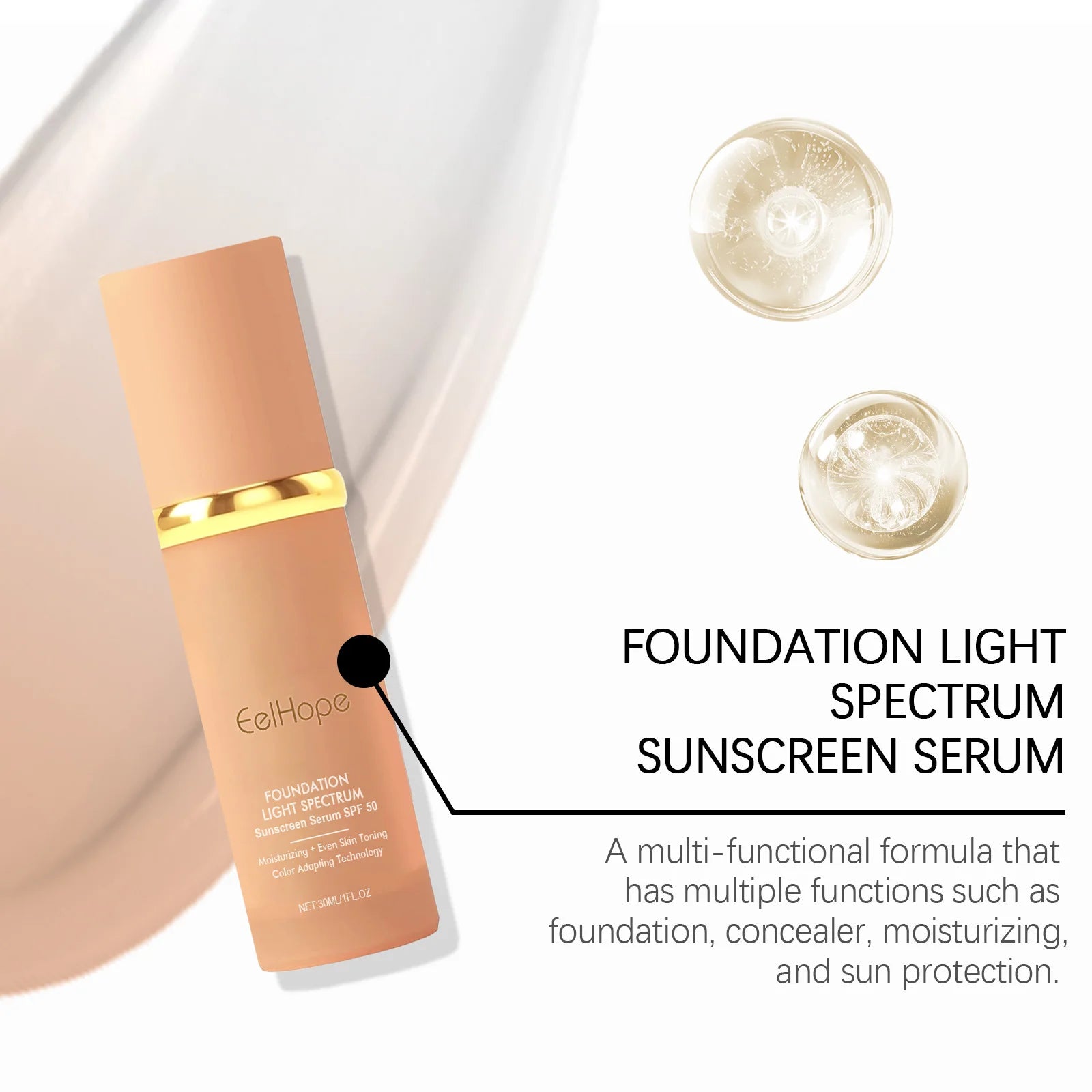 Eelhope 4-in-1 Foundation SPF 50+ Color Changing Matte Liquid Liquid Foundation Zpaxo