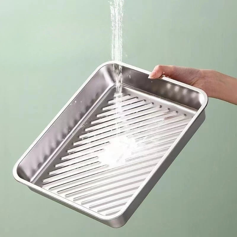 Stainless Steel Covered Rectangular Tray – Dumpling & BBQ Plate Serving Tray Zpaxo