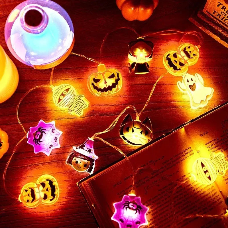 Halloween Party LED String Lights Ghost Pumpkin Cat Spider Web