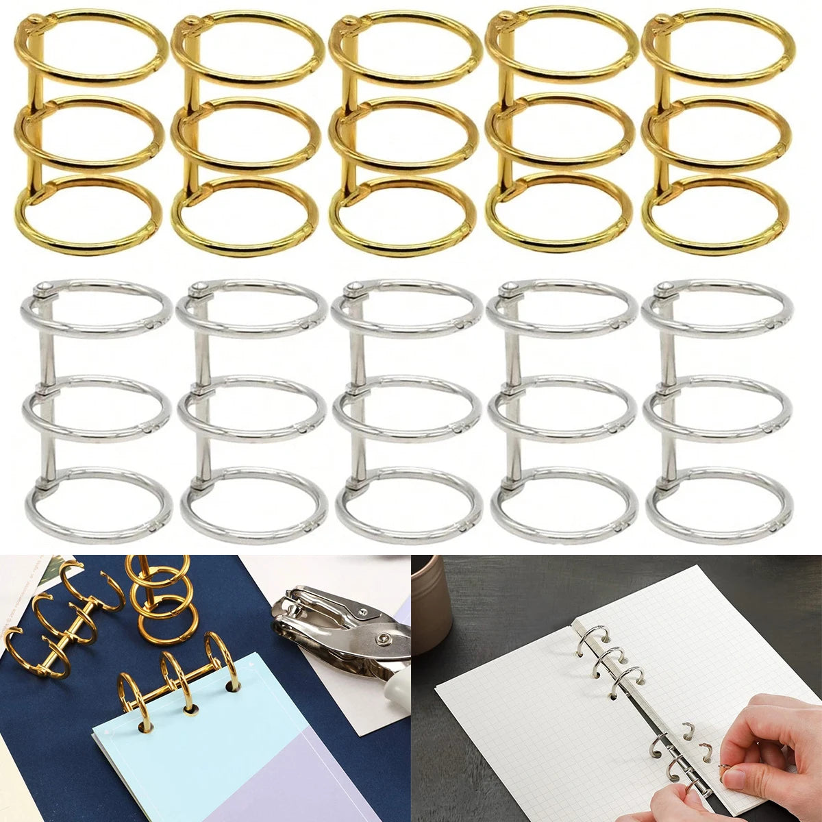 2/10Pcs 3-Rings Metal Loose Leaf Book Binder Rings for Travel Diary Photo Album Notebook Binding Spines Combs School Supplies Zpaxo