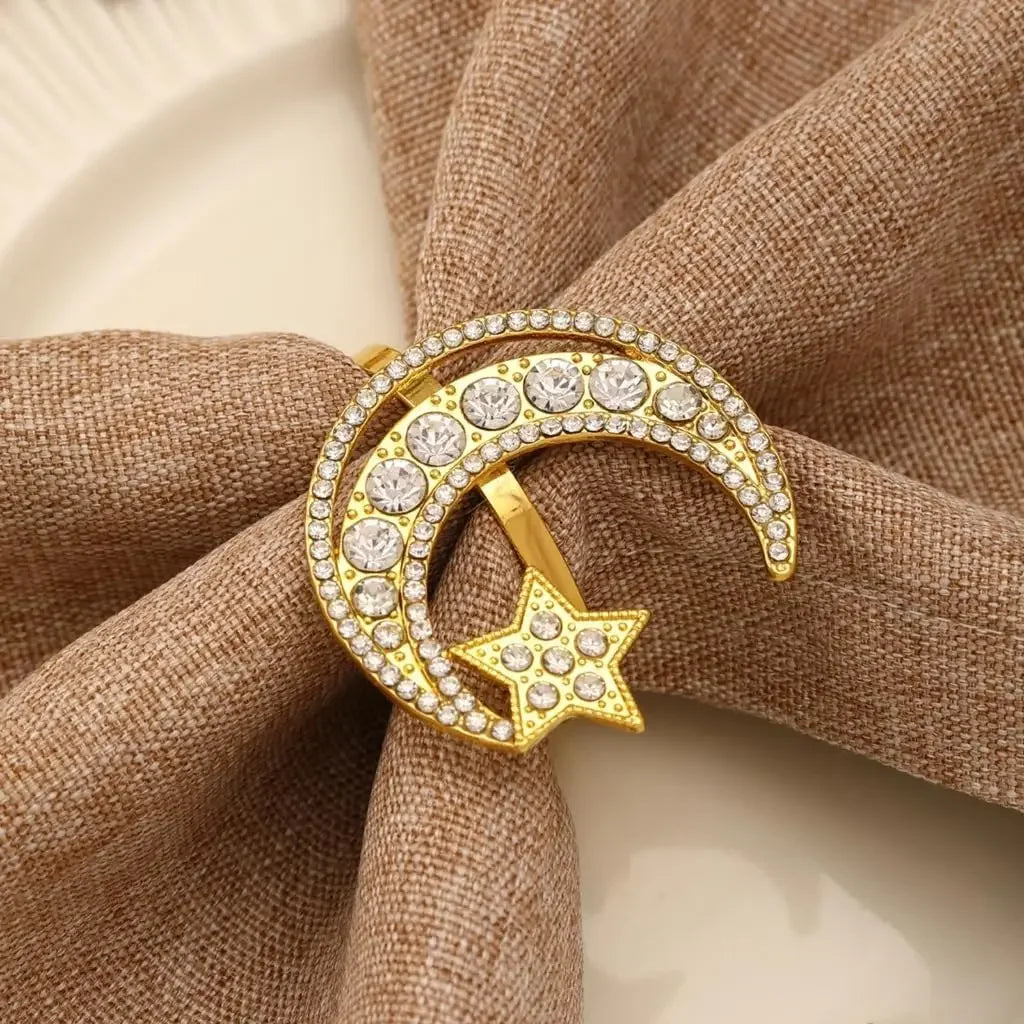 1- Ramadan Crescent Star Napkin Rings Eid Mubarak Dinner Holders